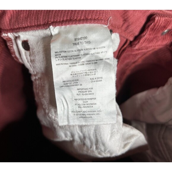 Volcom Corduroy Pants 29 Stoned Bootleg Dark Red Classic Casual - Picture 7 of 7